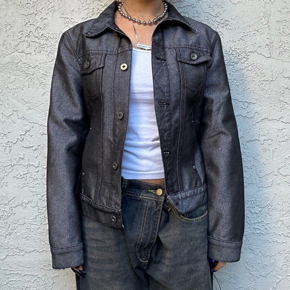 Y2k Silver Gray Gunmetal Jean Jacket - Picture 3 of 12